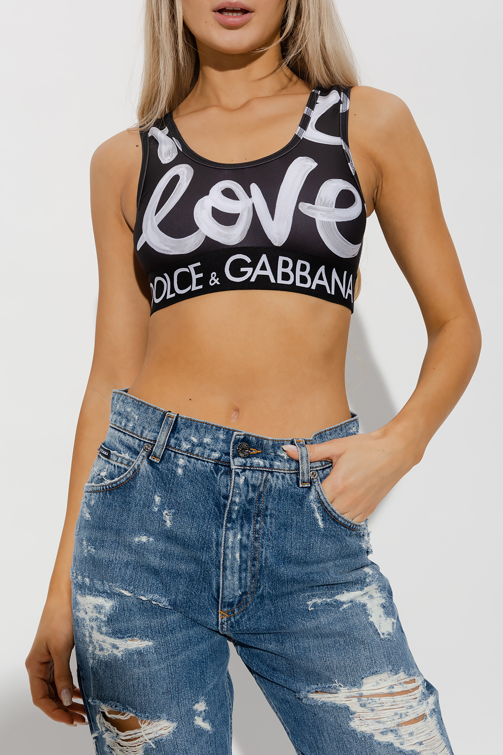 Black Crop top with logo dolce gabbana ns1 multi patch low top sneakers item Dolce Gabbana VbjdevelopmentsShops Spain